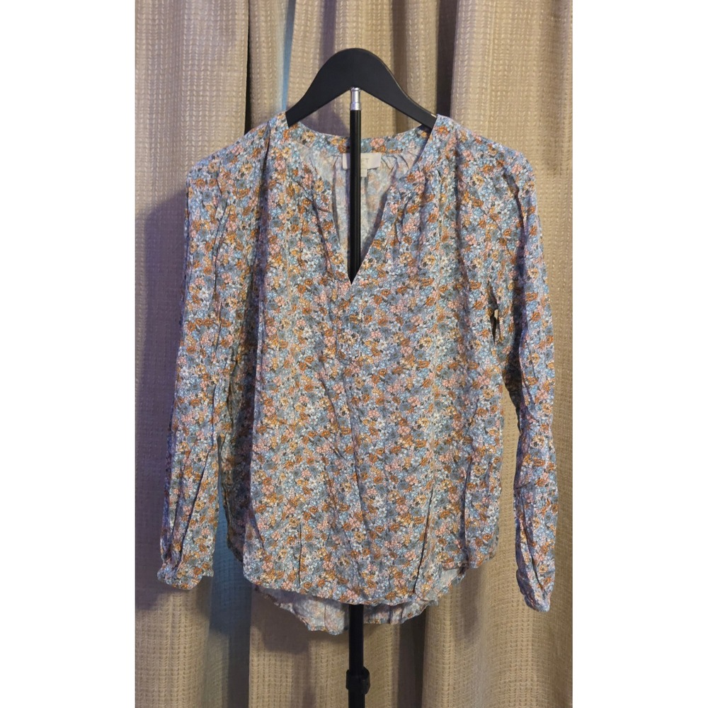 Loft Long Sleeve Floral Print V-Neck Blouse Women's Size‎ Medium Multicolor